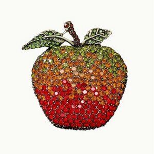 Rhinestone Apple Brooch Pin Fall Colors Gold Tone